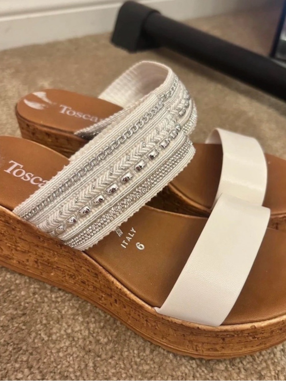Toscanella White Embellished Wedge Sandals